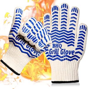extreme heat resistant bbq oven safety gloves-bbq glove-grill gloves,thick but light weight for kitchen potholder,grill,grilling,smoker,barbeque-1 pair（blue