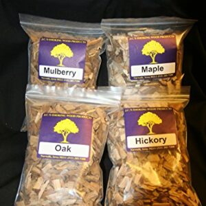 J.C.'s Smoking Wood Chips -Variety- 4 Pk - 65 Cu Inch Quart Bags of Hickory, Oak, Maple & Mulberry