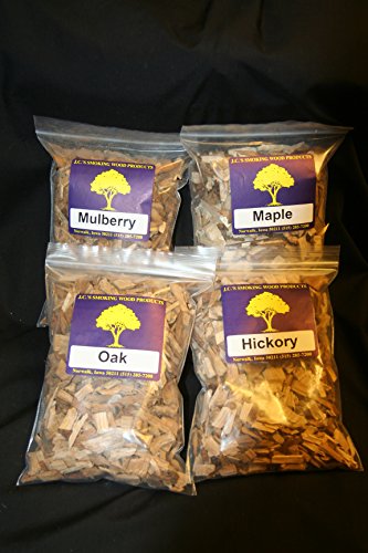 J.C.'s Smoking Wood Chips -Variety- 4 Pk - 65 Cu Inch Quart Bags of Hickory, Oak, Maple & Mulberry