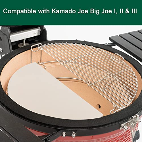 Quantfire Half-Moon Ceramic Heat Deflector Plates for Kamado Joe Big Joe I, II, III,Big Green Egg BBQ Accessories 2-Pack, White