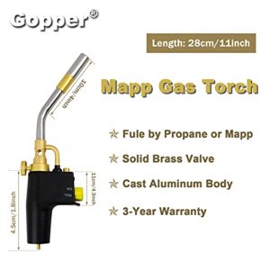 High Intensity Propane Torch Head, Trigger Start Mapp/Map Gas Torch with Self Ignition & Brass Knob, Pencil Flame Welding Torch Fuel by MAPP, MAP/PRO and Propane gas（CSA Certified )