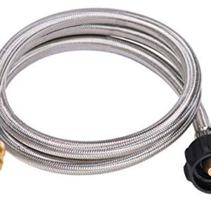 DOZYANT 5 Feet Stainless Steel Braided Propane Adapter Hose 1 lb to 20 lb Converter Replacement for QCC1 / Type1 Tank Connects 1 LB Bulk Portable Appliance to 20 lb Propane Tank - Safety Certified