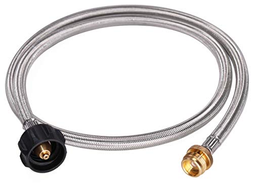 DOZYANT 5 Feet Stainless Steel Braided Propane Adapter Hose 1 lb to 20 lb Converter Replacement for QCC1 / Type1 Tank Connects 1 LB Bulk Portable Appliance to 20 lb Propane Tank - Safety Certified