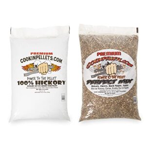 cookinpellets premium hickory grill smoker smoking wood pellets, 40 pound bag bundle with cookinpellets 40 lb perfect mix hickory, cherry, hard maple, apple wood pellets