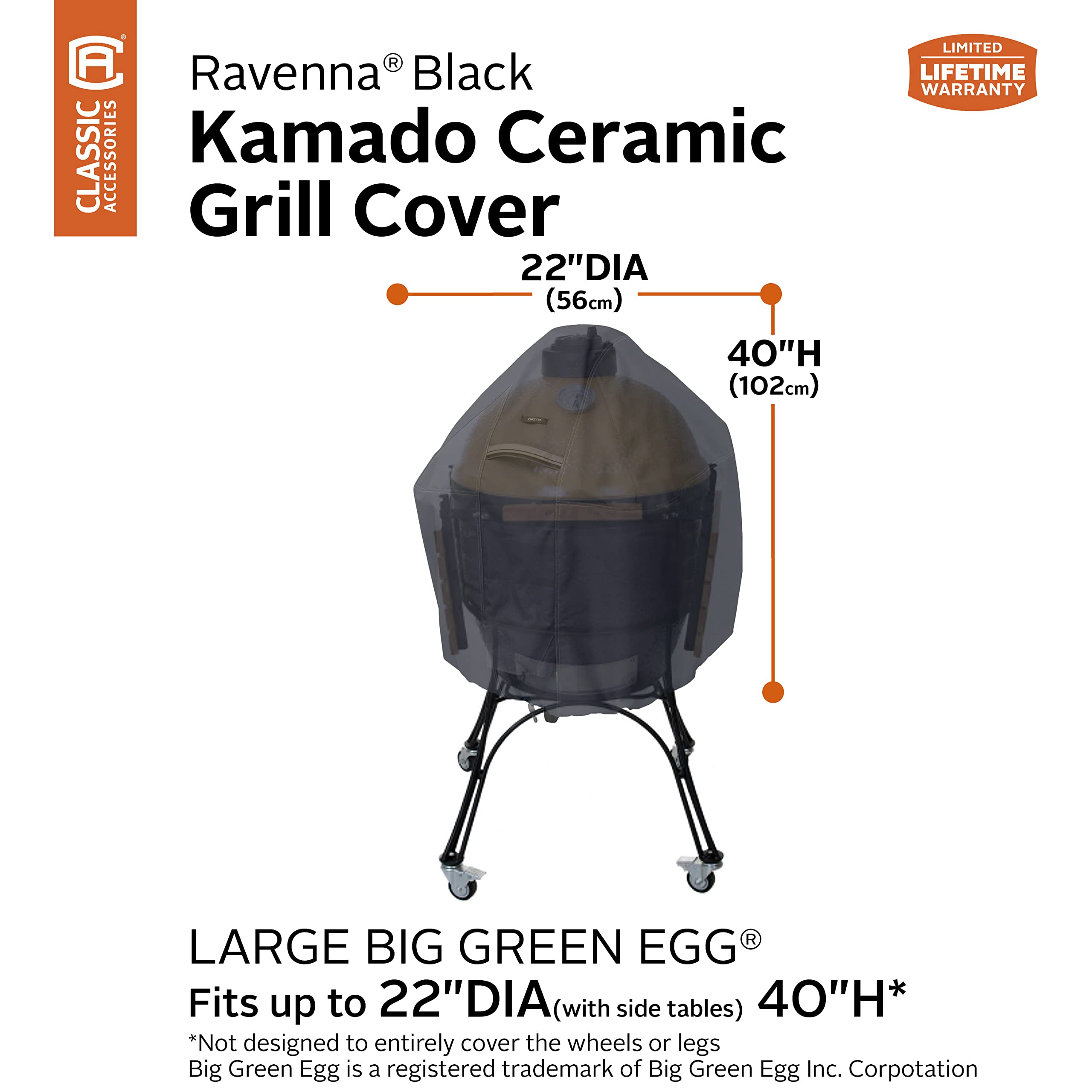 Classic Accessories Ravenna Water-Resistant 22 Inch Kamado Ceramic BBQ Grill Cover, Black