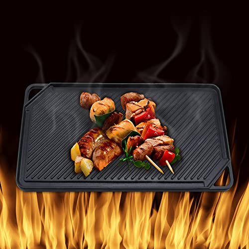 GasSaf Cast Iron Reversible Griddle, 20 Inch x 10.5 Inch Double Sided Grill Pan Perfect for Gas Grills and Stove Top