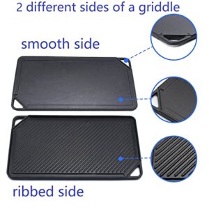 GasSaf Cast Iron Reversible Griddle, 20 Inch x 10.5 Inch Double Sided Grill Pan Perfect for Gas Grills and Stove Top