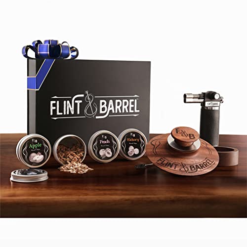 Flint & Barrel Cocktail Smoker Kit with Torch and Wood Chips, 4 Flavors - Old Fashioned Smoker Kit, Bourbon & Whiskey Drink Smoker Infuser Kit - Whiskey Gifts for Men, Dad, Husband (No Butane)