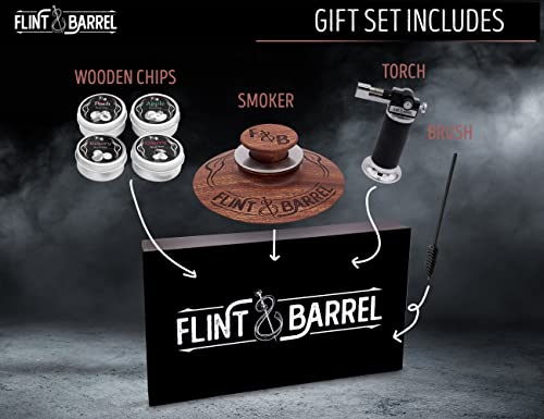 Flint & Barrel Cocktail Smoker Kit with Torch and Wood Chips, 4 Flavors - Old Fashioned Smoker Kit, Bourbon & Whiskey Drink Smoker Infuser Kit - Whiskey Gifts for Men, Dad, Husband (No Butane)