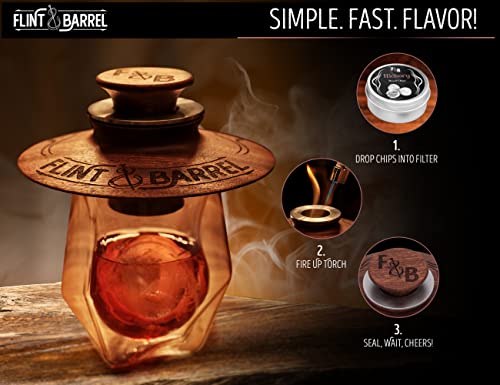 Flint & Barrel Cocktail Smoker Kit with Torch and Wood Chips, 4 Flavors - Old Fashioned Smoker Kit, Bourbon & Whiskey Drink Smoker Infuser Kit - Whiskey Gifts for Men, Dad, Husband (No Butane)