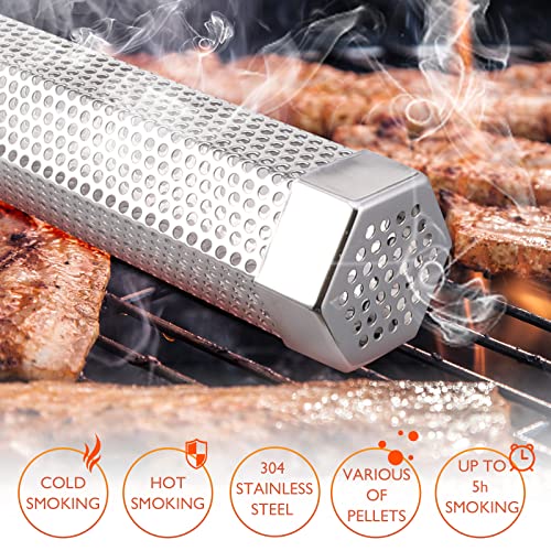 Lineba Smoke Tube，12" Pellet Somker Tube Stainless Steel Smoke Tube for Pellets Smoker, Perfect for Pellet Grill Smoker Hot or Cold Smoking - 5 Hours of Billowing Smoke(Smoke Tube)