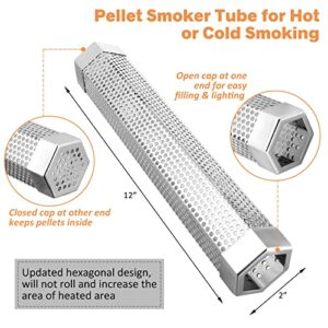 Lineba Smoke Tube，12" Pellet Somker Tube Stainless Steel Smoke Tube for Pellets Smoker, Perfect for Pellet Grill Smoker Hot or Cold Smoking - 5 Hours of Billowing Smoke(Smoke Tube)