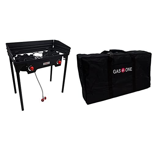 Gas One Propane Double Burner Two Burner Camp Stove & New Propane Stove Burner Universal Carry Bag for Double Burner Cooker Grills Heavy Duty, 50460