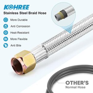 Kohree 8 FT High Pressure Propane 20 PSI Adjustable Regulator with Hose Stainless Steel Braided QCC-1 Type Connection for Turkey Fryer, Firepit, Newer U.S. 5-40lb Propane Gas Tanks, Cooker