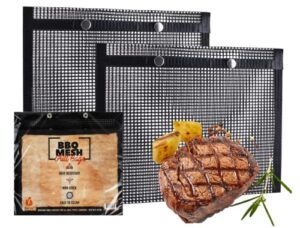 zorestar bbq mesh grill bag-reusable grill pouches 3-pack large non-sticking grilling pouches for outdoor: heat-resistant, nonstick, dishwasher safe grilling accessories for cooking, barbecue, smoker