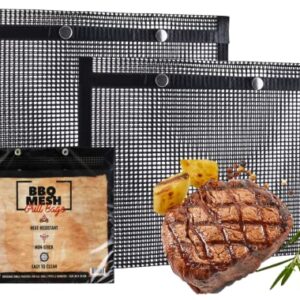 Zorestar BBQ Mesh Grill Bag-Reusable Grill Pouches 3-Pack Large Non-Sticking Grilling Pouches for Outdoor: Heat-Resistant, Nonstick, Dishwasher Safe Grilling Accessories for Cooking, Barbecue, Smoker