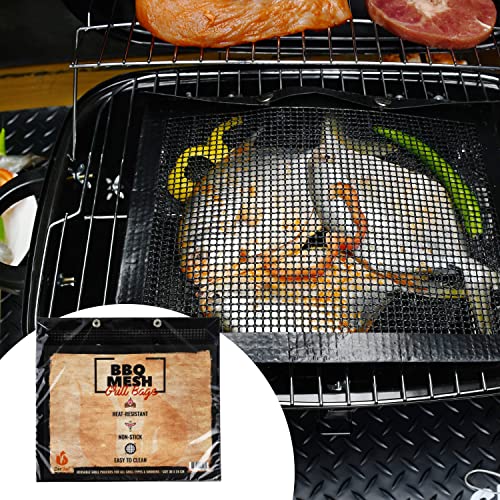 Zorestar BBQ Mesh Grill Bag-Reusable Grill Pouches 3-Pack Large Non-Sticking Grilling Pouches for Outdoor: Heat-Resistant, Nonstick, Dishwasher Safe Grilling Accessories for Cooking, Barbecue, Smoker