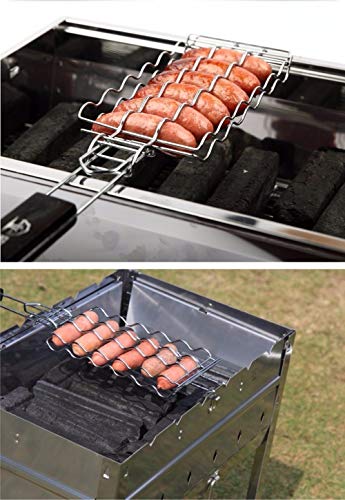 BBQ Sausage Grilling Basket Picnic Grill Rack for 6 Hot Dog Metal Mesh Baskets Portable Barbecue Tool BBQ Accessories