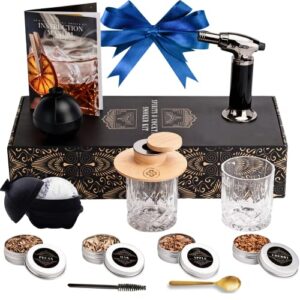 ritual life cocktail smoker kit with torch, 2 bonus glasses, 2 ice ball molds, 4 flavor chips- old fashioned smoker kit for whiskey, bourbon drinks & food- birthday