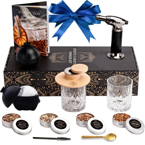 Ritual Life Cocktail Smoker Kit with Torch, 2 Bonus Glasses, 2 Ice Ball Molds, 4 Flavor Chips- Old Fashioned Smoker Kit for Whiskey, Bourbon Drinks & Food- Birthday