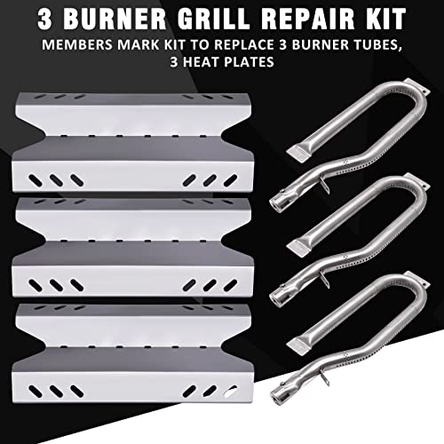 Hipoilk Replacement Parts for Members Mark BQ06042-1 BQ06043-1 BQ05046-6 BQ05046-6-A BQ05046-6A, Sam's Club, Outdoor Gourmet Gas Grill Models, Burner Tube, Steel Heat Plate Burner Cover