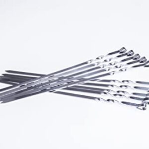 Set of 10 Stainless Steel Skewers for Shashlik Shampur Kebab BBQ Meat Mangal