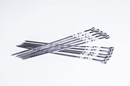 Set of 10 Stainless Steel Skewers for Shashlik Shampur Kebab BBQ Meat Mangal