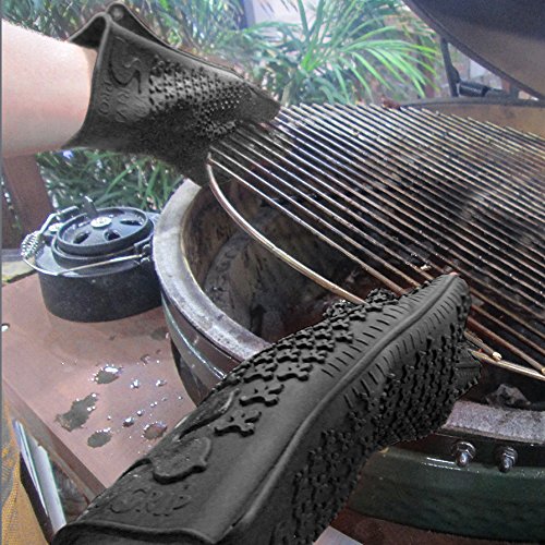 Verde River Products Silicone Heat Resistant BBQ Grilling Gloves - Best Protective Insulated Kitchen - Oven – Grill – Baking - Smoker & Cooking - Waterproof Grip - Replace Potholder & Mitts XL Black