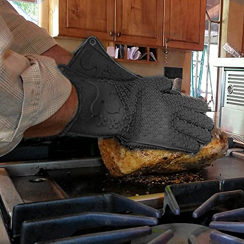Verde River Products Silicone Heat Resistant BBQ Grilling Gloves - Best Protective Insulated Kitchen - Oven – Grill – Baking - Smoker & Cooking - Waterproof Grip - Replace Potholder & Mitts XL Black