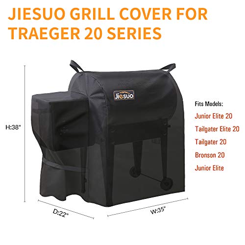 JIESUO Grill Cover for Traeger 20 Series, Junior & Tailgater Grills, Heavy Duty Waterproof Wood Pellet Grill Cover, Outdoor Full Length Grill Cover