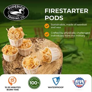 Superior Trading Fire Starter Pods in Travel Packs - Fire Starters for Campfires, BBQ, Grill, Pit, Wood Stove & Charcoal Starter, 15-20-Min Burn, 40 Extra Large Pods, USA Made, Brown, 3.5 Lbs
