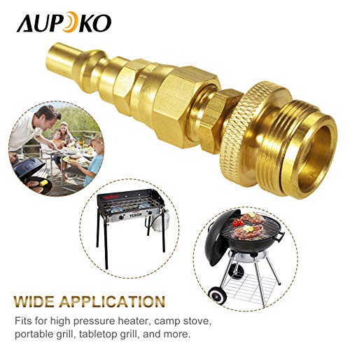 Aupoko 1lb Propane Disposal Adapter Fitting with 1/4" Quick Connect Disconnect Adapter, with 1/4’’ Male 1" x 20 Male Throwaway Cylinder Thread, for Portable BBQ Grill, Bubby Heater Hook Up RV Trailer