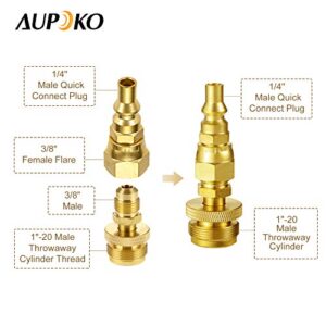 Aupoko 1lb Propane Disposal Adapter Fitting with 1/4" Quick Connect Disconnect Adapter, with 1/4’’ Male 1" x 20 Male Throwaway Cylinder Thread, for Portable BBQ Grill, Bubby Heater Hook Up RV Trailer