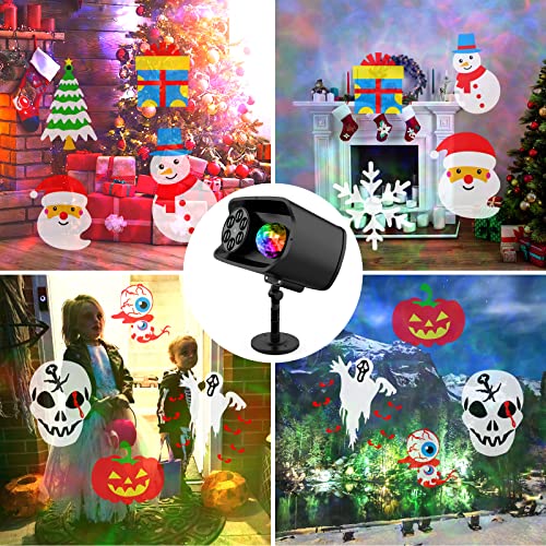 Halloween Christmas Projector Lights, 2 in 1 LED Water Wave Projector Light, Various Patterns Can Be Switched Freely with Remote Control, Used for Halloween Xmas Theme Holiday Party Decorations