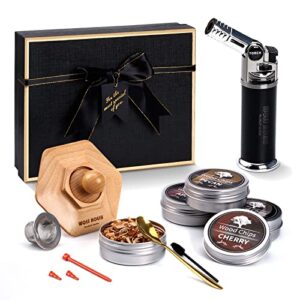 Cocktail Smoker Kit with Torch - Upgraded Torch Old Fashioned Bourbon Whiskey Smoker Kit with 4 Flavors of Wood Chips, Unique Gifts for Men, Whiskey Lover, Husband and Dad. Premium Gift Box