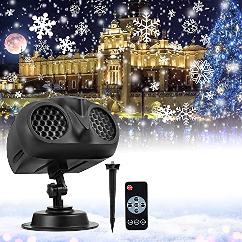 XHRING Christmas Snowflake Projector Lights, Dynamic LED Snowfall Projection Lights Outdoor Indoor with Remote Control, Waterproof Decorative Light Projector for Holiday Christmas Halloween Party(NEW)