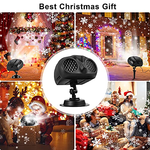 XHRING Christmas Snowflake Projector Lights, Dynamic LED Snowfall Projection Lights Outdoor Indoor with Remote Control, Waterproof Decorative Light Projector for Holiday Christmas Halloween Party(NEW)