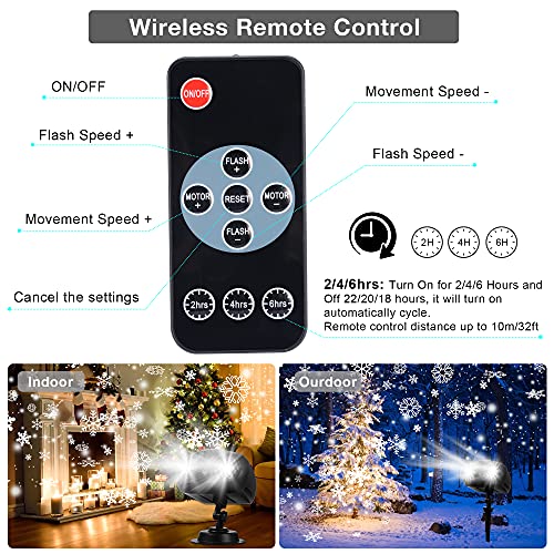 XHRING Christmas Snowflake Projector Lights, Dynamic LED Snowfall Projection Lights Outdoor Indoor with Remote Control, Waterproof Decorative Light Projector for Holiday Christmas Halloween Party(NEW)