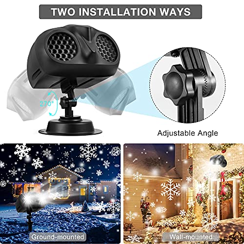 XHRING Christmas Snowflake Projector Lights, Dynamic LED Snowfall Projection Lights Outdoor Indoor with Remote Control, Waterproof Decorative Light Projector for Holiday Christmas Halloween Party(NEW)