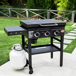 Char-Griller 8428 Flat Iron 3 Burner Outdoor Griddle Gas Grill with Lid, Black