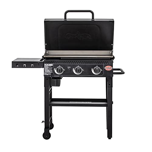 Char-Griller 8428 Flat Iron 3 Burner Outdoor Griddle Gas Grill with Lid, Black