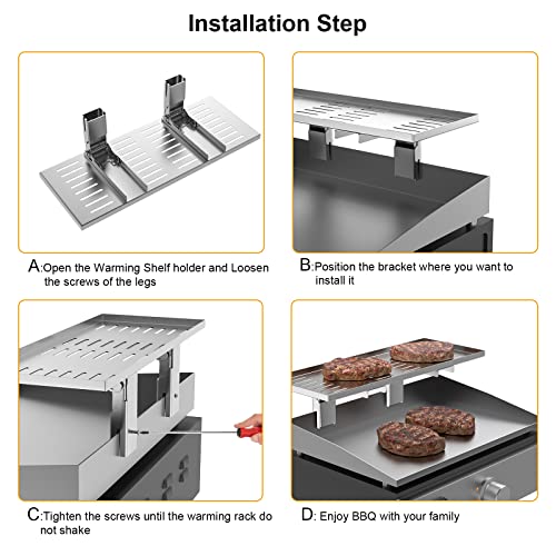 Universal Grill Foldable Warming Rack/Shelf for Blackstone 17'' 22'' 28'' 36'', Pit Boss,Camp Chef and Most Flat Top/Table Top Griddle Grill,Stainless Steel BBQ Shelf Replacement Parts,1 Pack