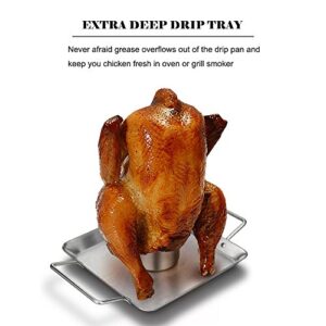 Beer Can Chicken Holder Stainless Steel Roaster Rack Includes Metal Canister and Drip Pan for Oven or Grill Smoker, Dishwasher Safe