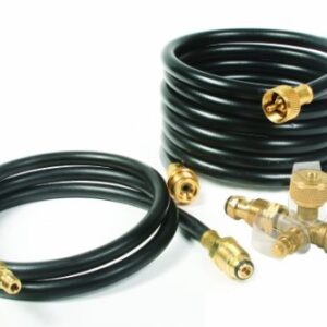 Camco Propane Brass 4 Port Tee- Comes with 5ft and 12ft Hoses, Allows for Connection Between Auxiliary Propane Cylinder and Propane Appliances (59123) , Black