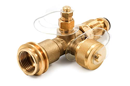 Camco Propane Brass 4 Port Tee- Comes with 5ft and 12ft Hoses, Allows for Connection Between Auxiliary Propane Cylinder and Propane Appliances (59123) , Black