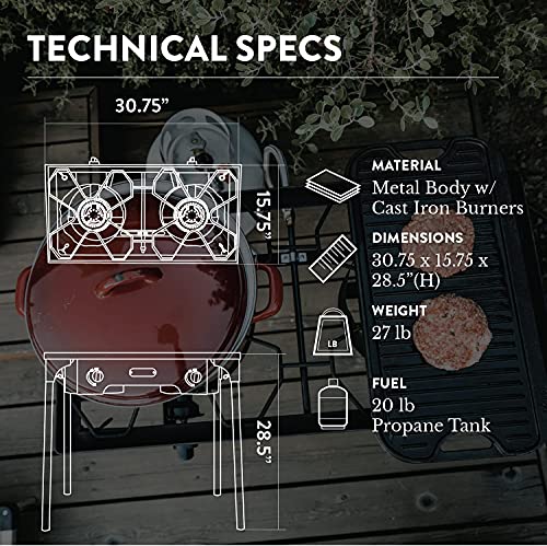 GasOne Two Burner Propane Camp Stove with Cover Outdoor High Pressure Propane Double Burner, Red QCC