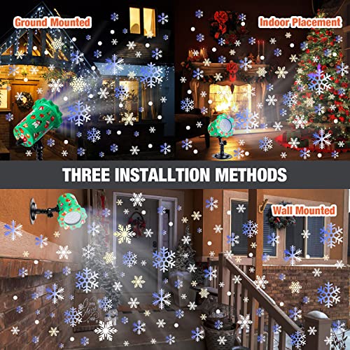 2 Pcs Christmas Projector Lights Outdoor Snowflake Lights Snowfall Show Holiday Projector Waterproof LED Lights with Remote Control Timer for Xmas Holiday Party Home Garden Patio Decorations (Vivid)