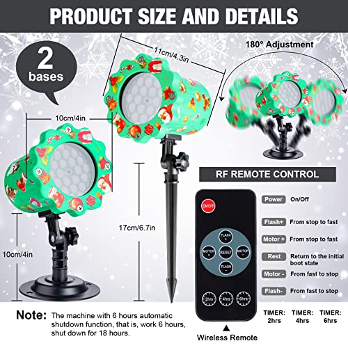 2 Pcs Christmas Projector Lights Outdoor Snowflake Lights Snowfall Show Holiday Projector Waterproof LED Lights with Remote Control Timer for Xmas Holiday Party Home Garden Patio Decorations (Vivid)