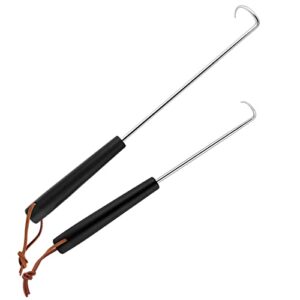meat hook flipper set of 2, hasteel stainless steel pigtail food flipper turner 12inch & 17inch, bbq accessories great for grilling smoking frying, long body & abs handle, easy to clean & right handed