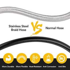 WADEO 15 inch Stainless Braided RV Propane Hose, Propane Hose with 1/4 Inch Inverted Male Flare, 2 Pack, Include Thread Seal Tape